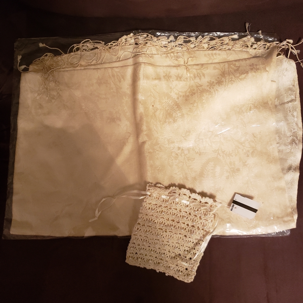 Silk Shawl & Pearl Crochet Pouch